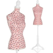 Female Dress Form Mannequin Torso with White Adjustable Tripod Stand for Dress Jewelry Display (Pink Flower)