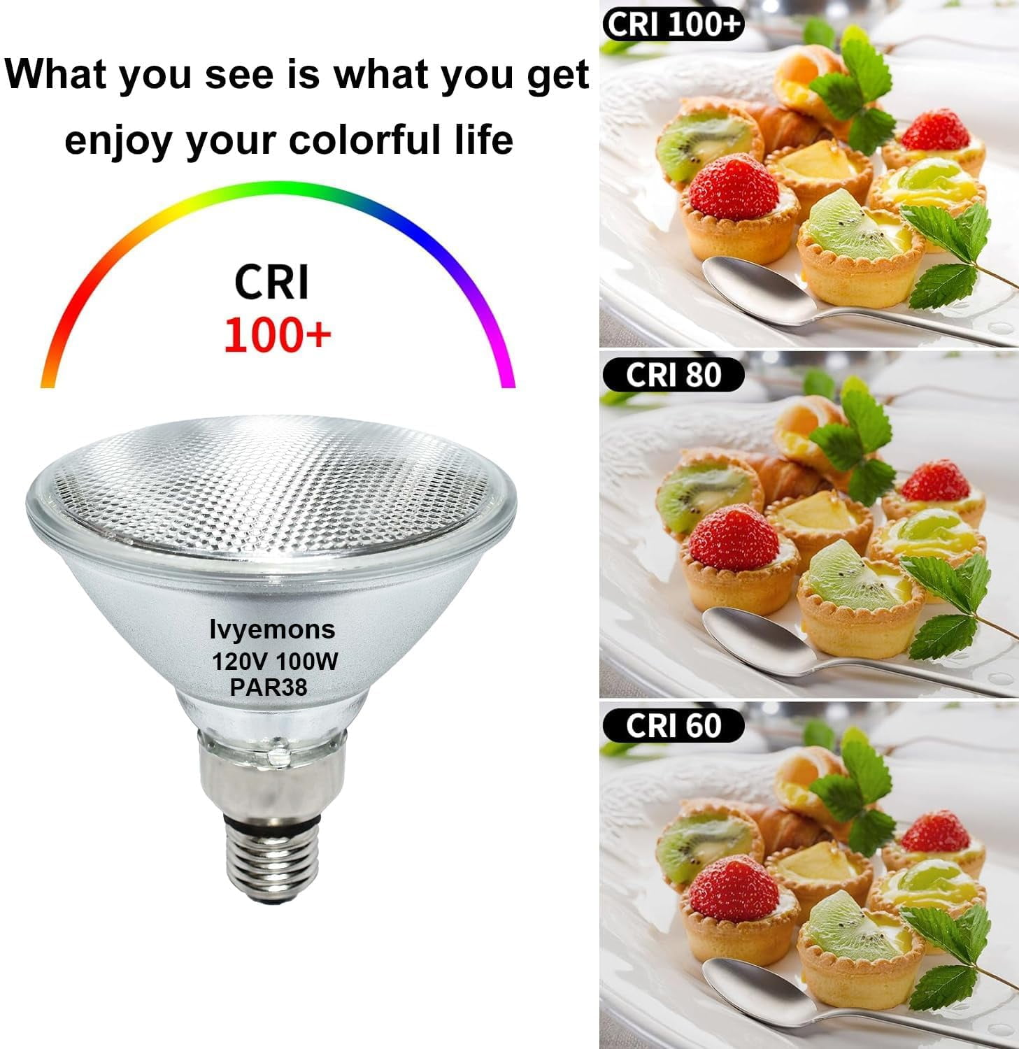 Ivyemons PAR38 Flood Light Bulbs 100W (4 Pack) 120V Dimmable 1800LM 2800K Warm White E26 Base Indoor/Outdoor