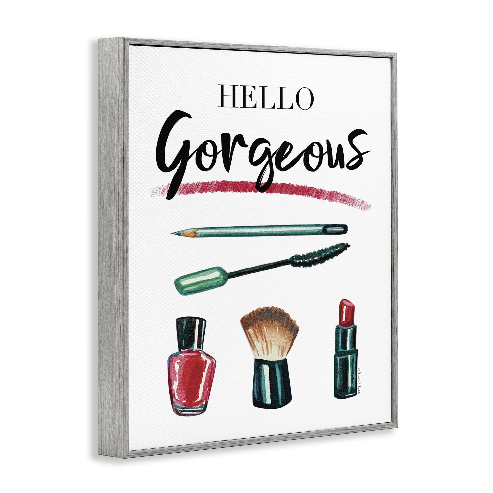 Stupell Industries Hello Gorgeous with Makeup Beauty & Fashion Painting Gray Framed Art Print Wall Art, 11 x 14