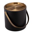 thumbnail image 2 of Venetian Collection 3qt Ice Bucket With Brushed Gold Colored Arch Handle & Bridge Cover: Black With Leatherette Wrapped Covering. Made By Kraftware In The USA, 2 of 3