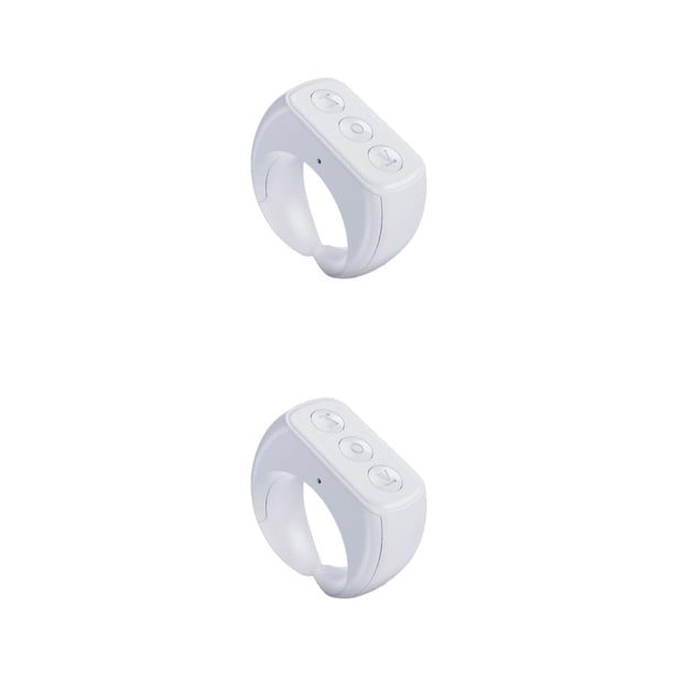 sweethay controlador de video de la yema del dedo compatible con bluetooth controlador de anillo de control remoto de teléfono móvil de plástico Blanco 2piezas