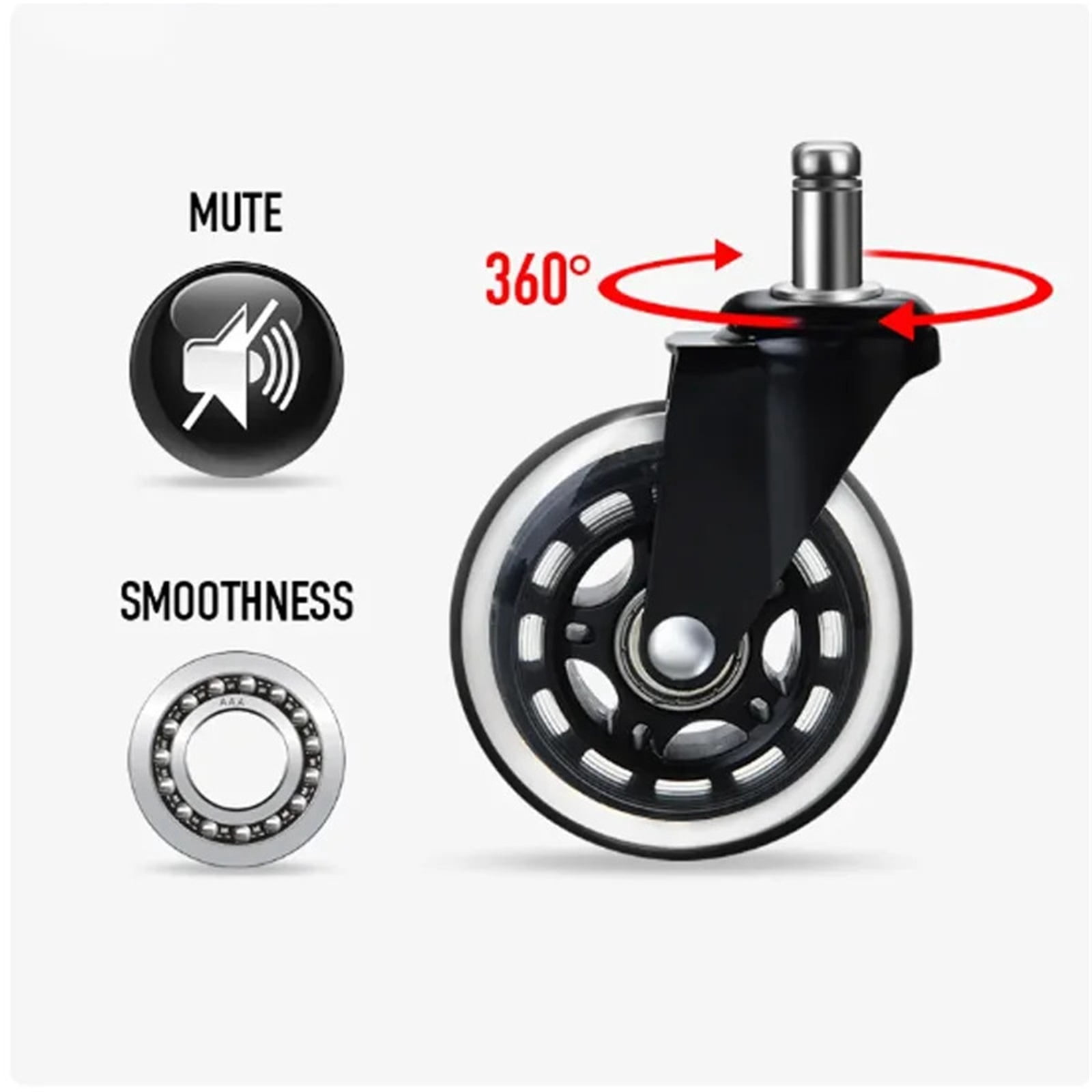 5PCS Office Chair Caster Wheels 3 Inch Swivel Rubber Caster Wheels Replacement Soft Safe Rollers Furniture Hardware ,Easy to Install