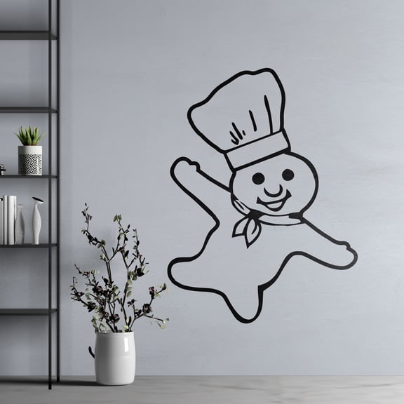 Vinyl Adhesive Pillsbury Doughboy Bake Chef Mascot Wall Decal | 20" x 25" Home Cooking Decor Removable Kitchen Pantry Wall Art Design Bake Lovers Pancake Cookies Brownies Decoration Sticker