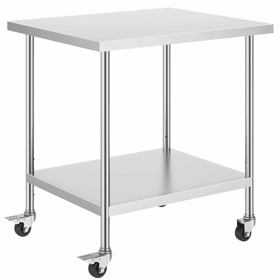 Stainless Steel Work Table 30x36x38 Inch, 4 Wheels, Adjustable Height, Heavy Duty Prep Table for Kitchen Restaurant