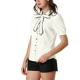thumbnail image 4 of INSPIRE CHIC Women's Contrast Peter Pan Collar Shirt Puff Sleeve Button Up Tie Neck Blouse S White, 4 of 7