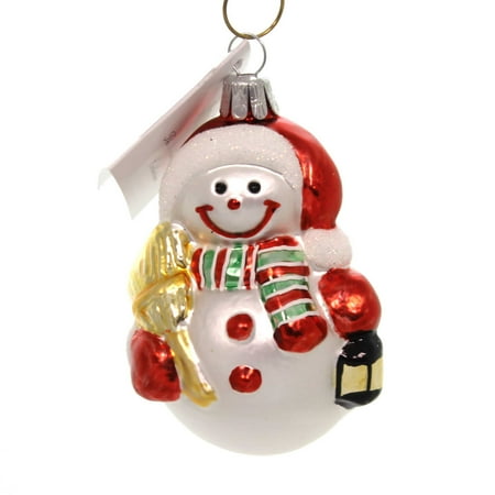Snowman Ornament Collection - Golden Bell Collection SNOWMAN w/ LANTERN Glass Ornament Czech Broom Sn176