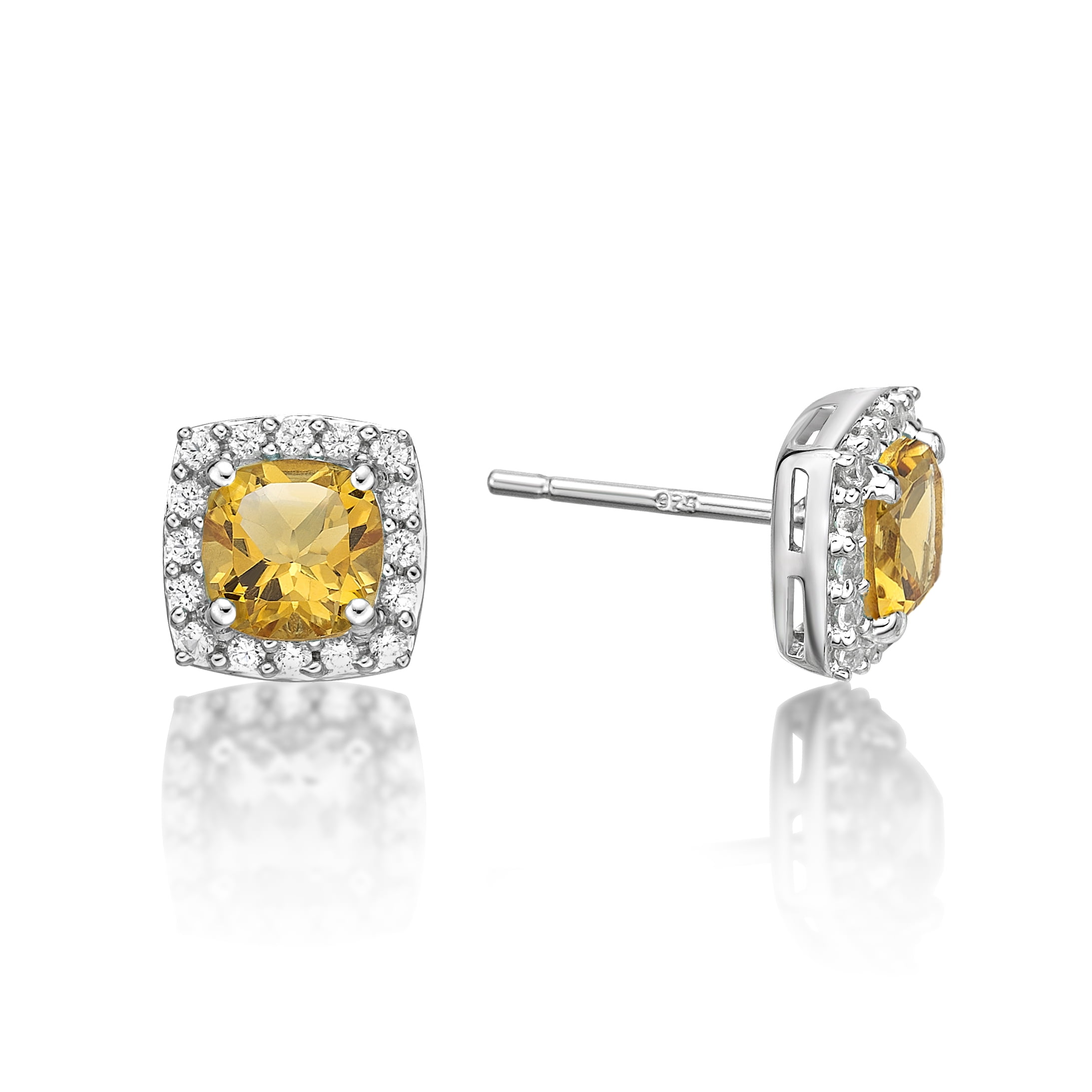 Jay Heart Designs 925 Sterling Silver Citrine and Created White Sapphire Earrings