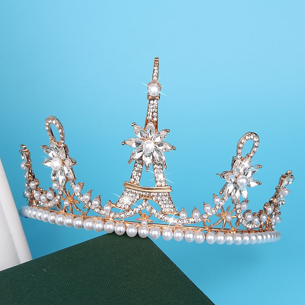 DV_ Gorgeous Eiffel Tower Rhinestone Crown Royal Wedding Bridal Tiara Jewelry ta 