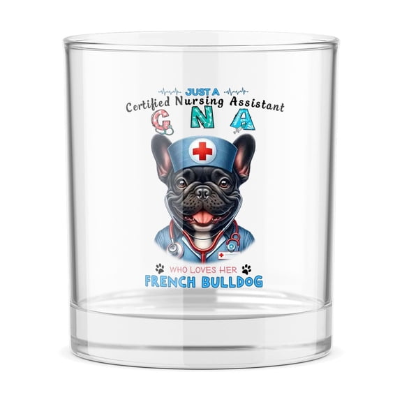 Just a Certified Nursing Assistant Cna Who Loves Her French Bulldog 11oz Whiskey Glass Mug Dog Lover Gifts Whiskey Cocktail Glasses Cup - 00003
