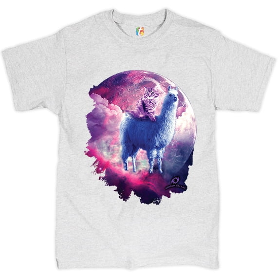 Tee Hunt Cat Riding a Llama in Space T-shirt Weird Galaxy Moon Creative Men's Tee, Ash Gray, XX-Large