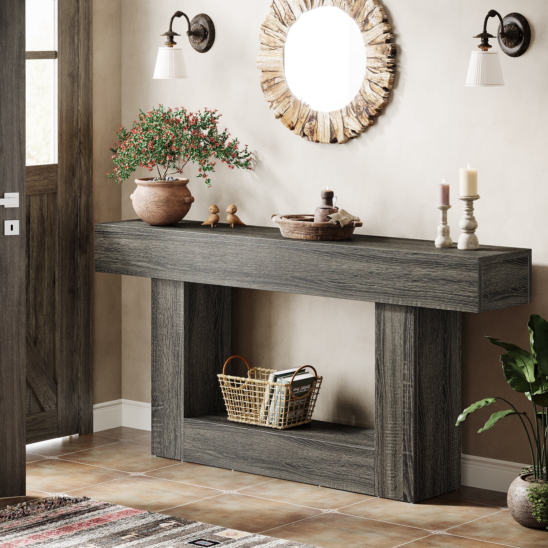 Tribesigns 63" Console Table, Farmhouse 2-Tier Entryway Table with U-Shaped Base