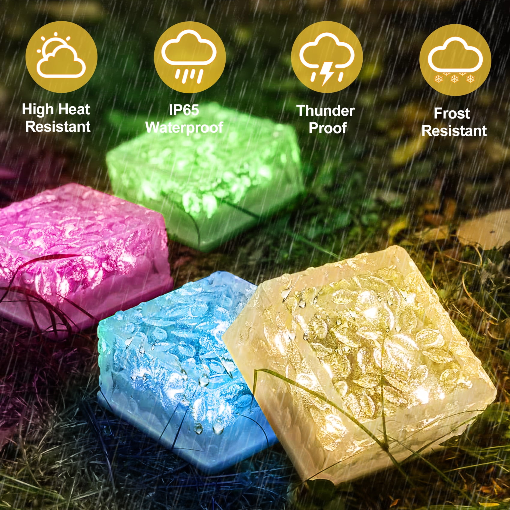 4"X4" Solar Brick Lights, 4 Pack Outdoor Solar Lights, Pavers Lights,Solar Pathway Lights Outdoor Waterproof for Garden Courtyard Pathway, Ice Rock Cube Lights (Multicolor)