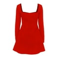 thumbnail image 4 of DHFJKG Womens Square Neckline Dress Elegant Pearl Long Sleeve Casual Dress Slim Fit Flowy A-Line Solid Color Versatile Dresses, 4 of 5