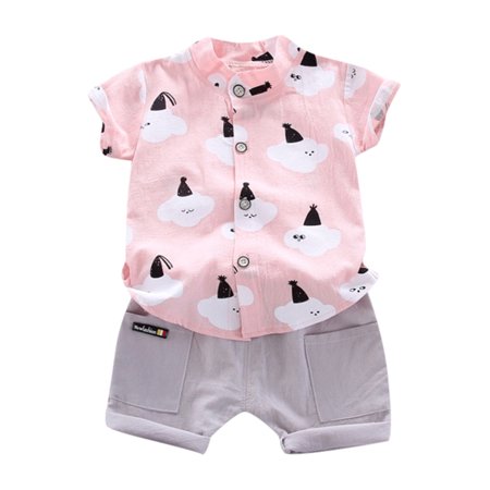 

GWAABD Baby Born Clothes Toddler Baby Kids Boys Cartoon Print T-shirt Shorts Gentlement Set Outfits