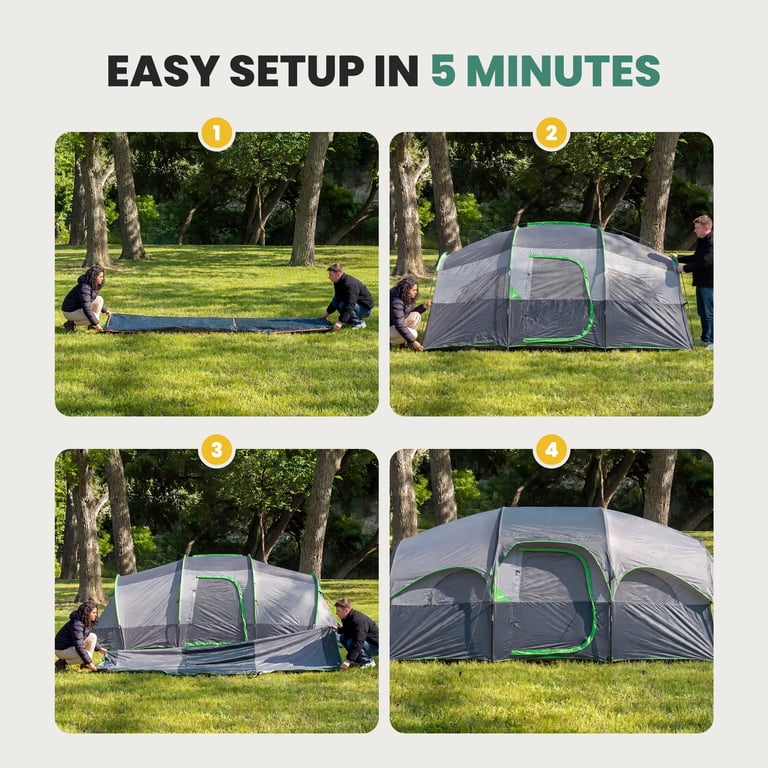 EDX 8-Person Camping Tent with Waterproof Double Layer & Standing
