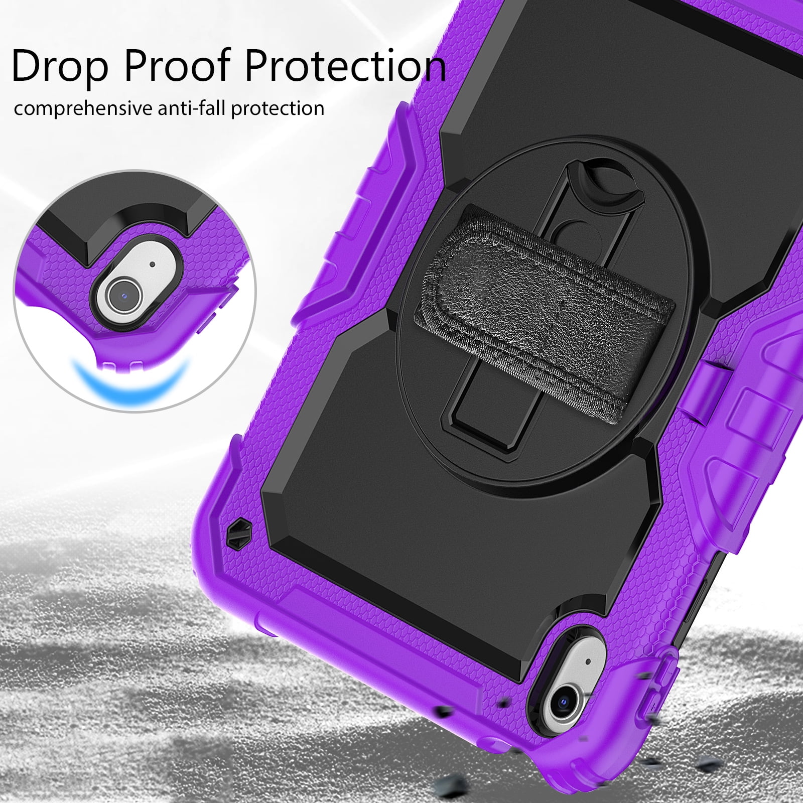Mantto for iPad 10th Generation Case 10.9" 2022, Built in-Screen Protector with Pencil Holder/360 Rotation Stand-Shoulder Strap-Heavy Duty Shockproof Rugged Soft Silicone Protective Case, Purple