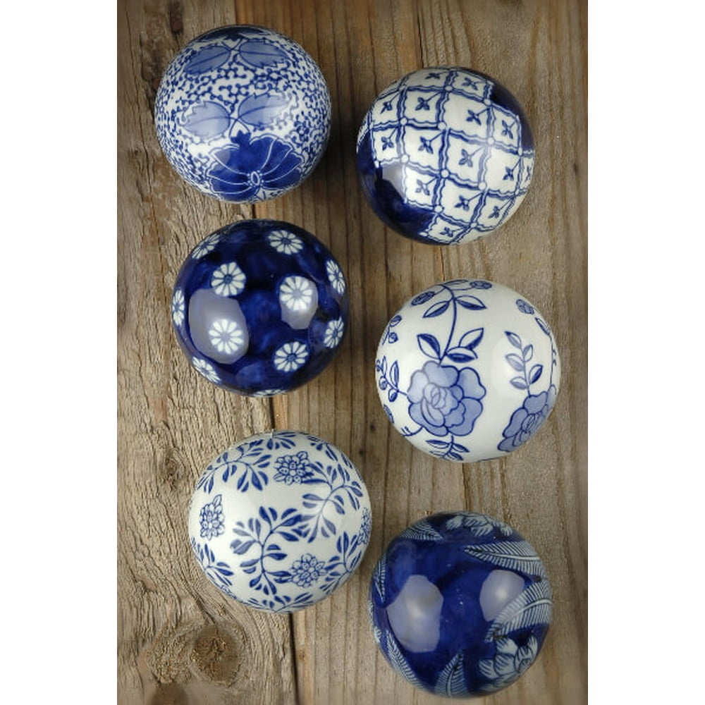 Decorative Porcelain Balls Set of 6 Designed Spheres in A Rectangular