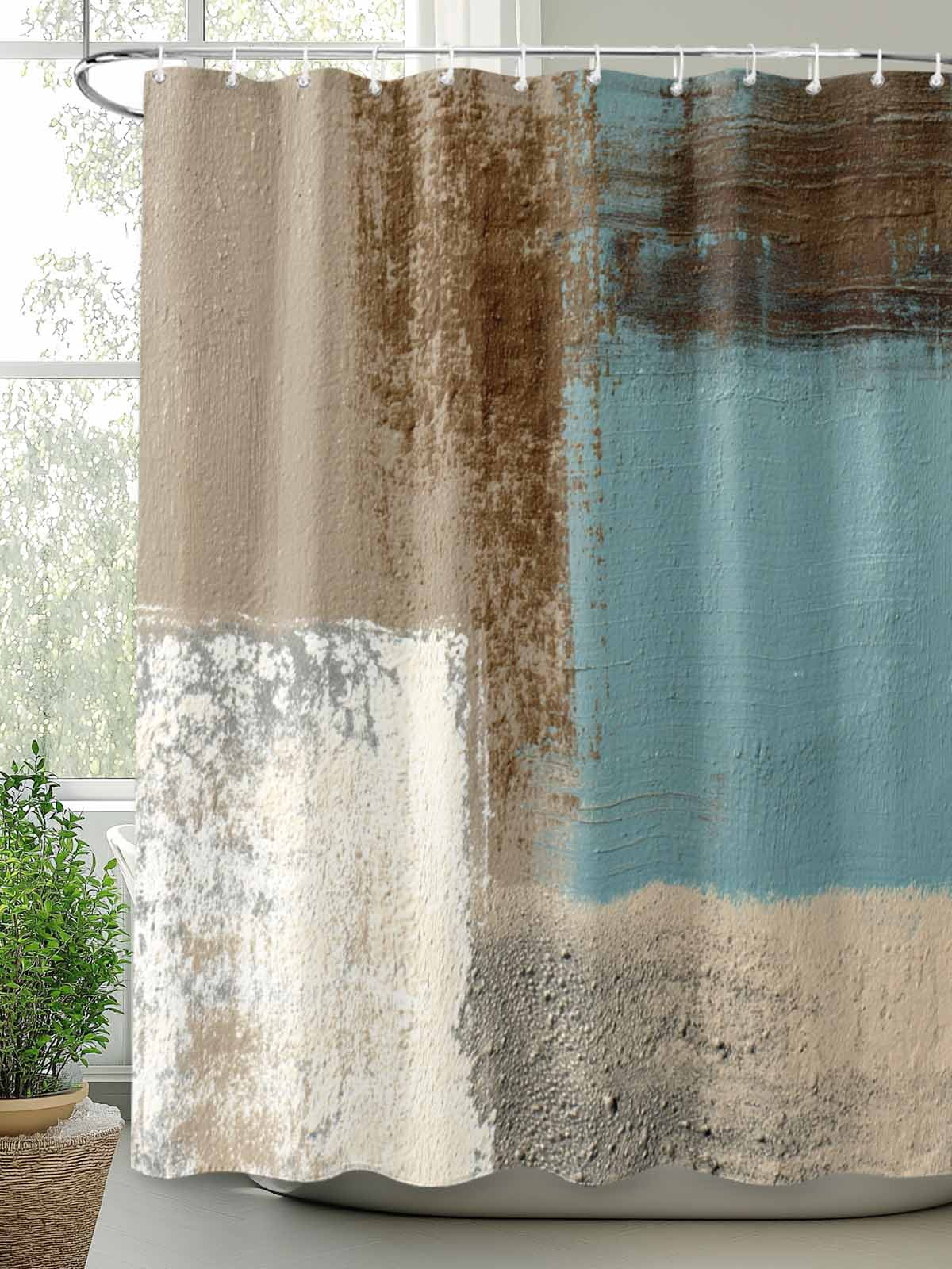 Abstract Mottled Shower Curtain Set ，Waterproof Fabric Shower Curtains Brown Teal Vintage Oil Painting Texture Shower Curtains for Bathroom,Bathroom Decor 60"x72"