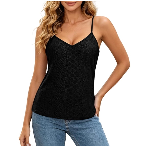 Women's Eyelet Knit V Neck Adjustable Strap Cami Tops Solid Color Casual Summer Tank Tops For Daily Party And Vacation