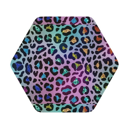 

Coaee Rainbow Animal Skin Print Leather Coasters Set of 6 Non-Slip Washable Cup Coasters for Home Office Bar Hexagon