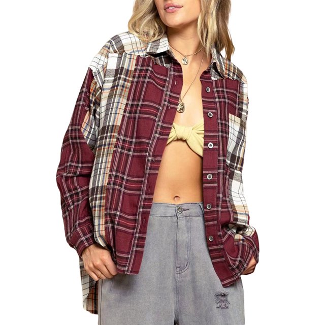 Txlixc Blusa de mujer con estampado a cuadros Txlixc moda