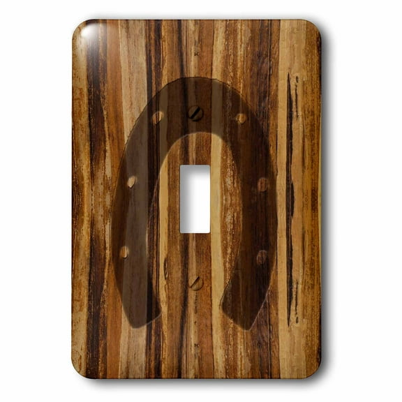 3dRose, Branded Wood Print Horseshoe, single toggle switch