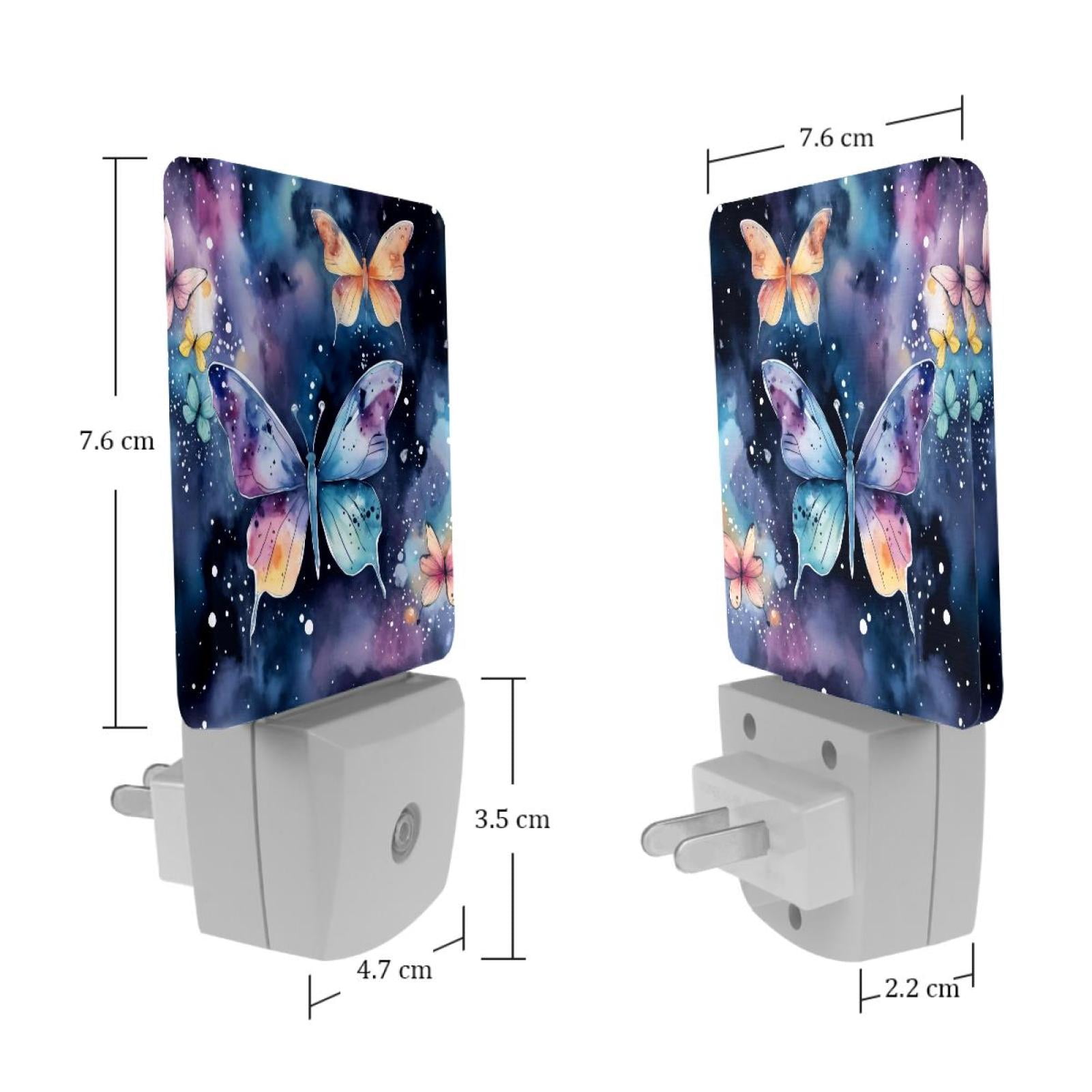 PhooArto Galaxy Butterflies Watercolor Pattern Plug in LED Night Light Auto Sensor Dusk to Dawn Decorative Night for Bedroom, Bathroom, Kitchen, Hallway, Stairs, Baby's Room, Energy Saving