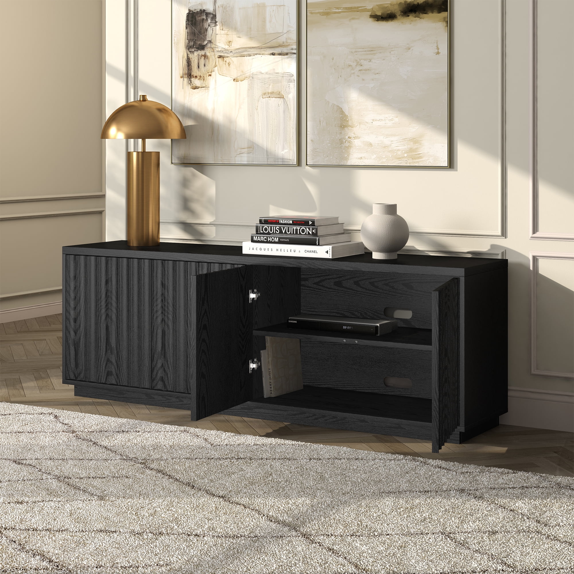 Bourne Rectangular Fluted TV Stand for TV's up to 75" in Black Grain