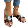 thumbnail image 3 of HTHLVMD Comfortable Leather-Like Slides, Summer Casual Toe Post Sandals, Ladies Wraparound Thick-Soled Straw Sandals Casual Plus-Size Fashionable Versatile Slides Spring Summer Trendy Pu, Black 6.5, 3 of 8