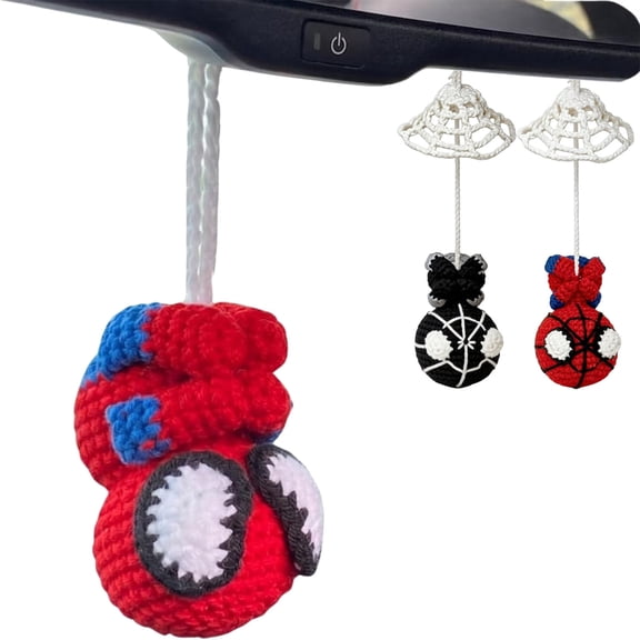 Crochet Spider Car Hanger Ornament, Cute Rearview Mirror Decoration, Handmade Spider Amigurumi Plush, Car Charm Gift for Him or Her, Red