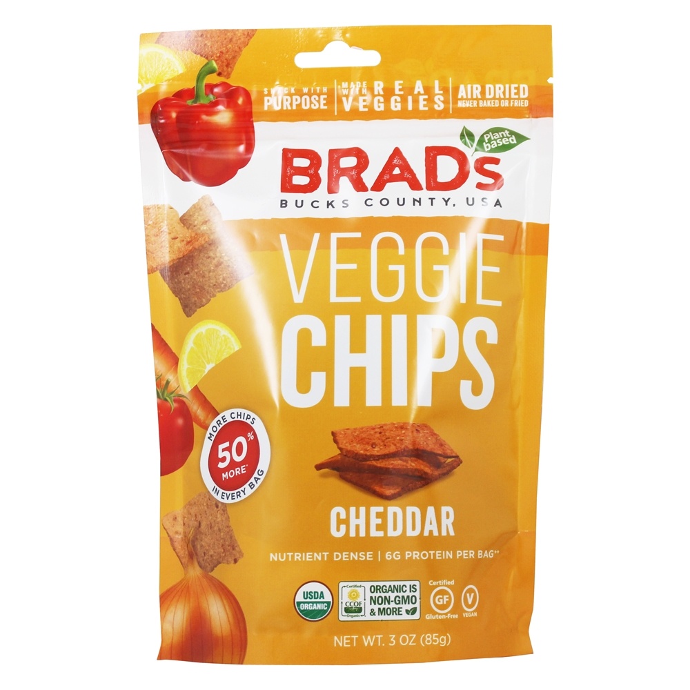 BRAD'S PLANTBASED FOODS VEGGIES CHIPS, CHEDDAR, RAW, 3 OZ. PACKET