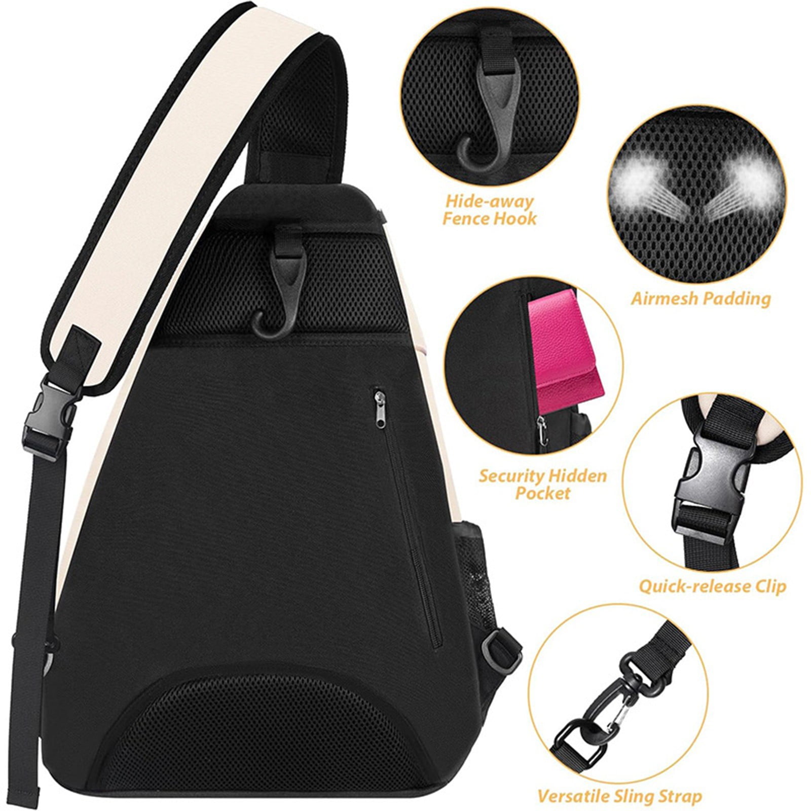 Qiopertar Badminton Racket Bag, Tennis Racquet Backpack with Adjustable Shoulder Strap, Multifunctional Sports Sling Bag for Pickleball Squash Travel Training, White