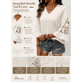thumbnail image 3 of DOKOTOO Blouses for Women Crochet Lace 3/4 Sleeve Tunic Tops Casual V Neck Hollow Out Business Shirts, 3 of 10