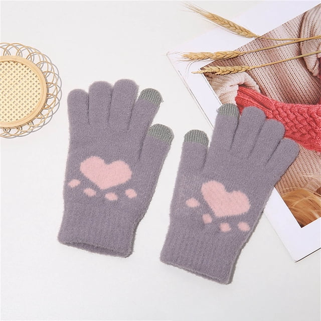 Guantes de mujer de color liso sin dedos, cálidos, de punto, mitones para mujer