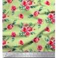 thumbnail image 1 of Soimoi Green Moss Georgette Fabric Leaves & Rose Floral Decor Fabric Printed Yard 42 Inch Wide, 1 of 3