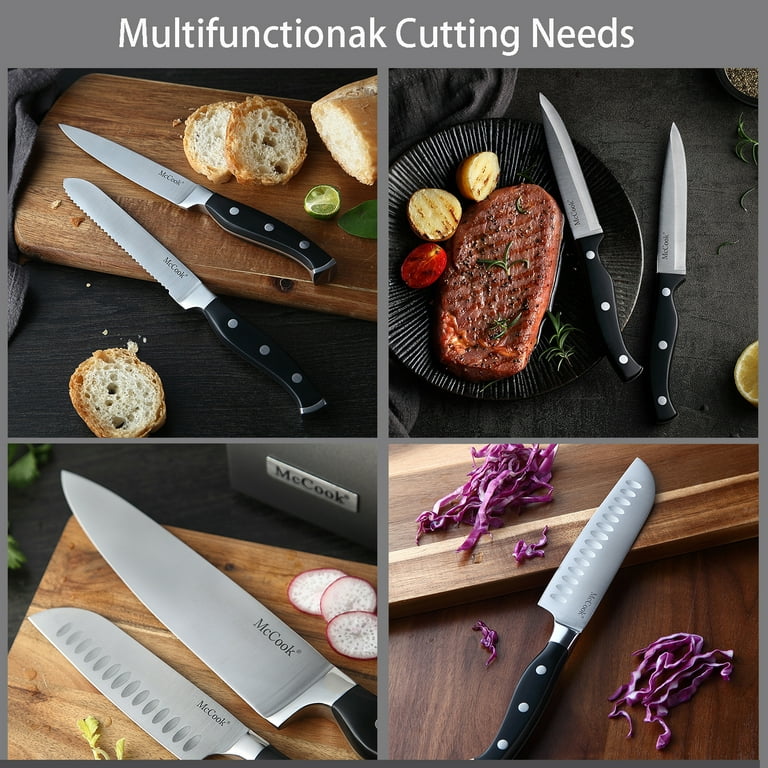 McCook MC21G Knife Sets,15 Pieces Golden Titanium Kitchen Knife Block Sets  with Built-in Sharpener - Walmart.com