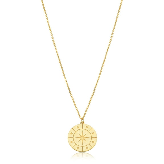 Au Naturale 10K Yellow Gold Windrose Compass Pendant on Adjustable Length Cable Chain Necklace (adjusts to 16 or 17 inch)