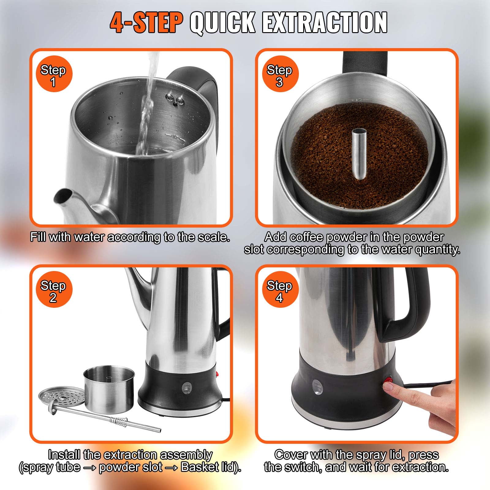 BENTISM 12-Cup 304 Stainless Steel Coffee Percolators Coffee Pot Coffee Maker Electric Coffee Percolator 1000W Automatic Keep-Warm & Split Power Base