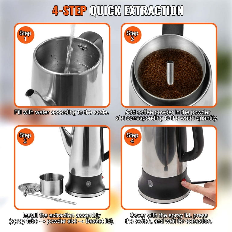 KFFKFF 12-Cup Electric Percolator Coffee Pot Stainless Steel Coffee Maker  Silver