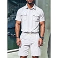 thumbnail image 6 of Men Sets Outfits 2 Piece Short Sleeve Shirts Short Set White S, 6 of 7