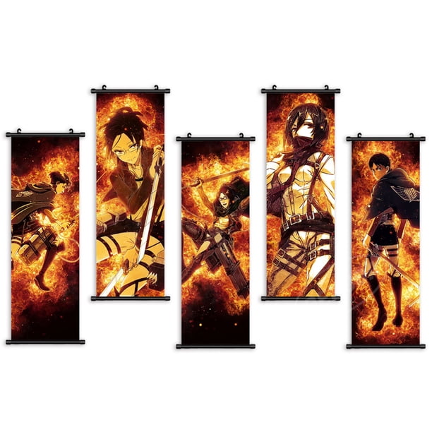 Póster decorativo de pared con 5 paneles Attack on Titan Mikasa Levi
