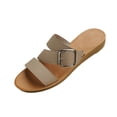 thumbnail image 2 of Samdudou Womens Casual Shoes Open Toe Flat Slide Sandals Triple Asymmetrical Thin Straps Single Metallic Square Buckle Detail Slip On Everyday Walking Footwear, 2 of 9