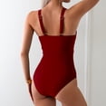thumbnail image 4 of Women Mesh One Piece Swimsuit Tummy Control Sexy Bathing Suits V Neck Push Up Swimsuits Slimming Swimwear Wine S, 4 of 5