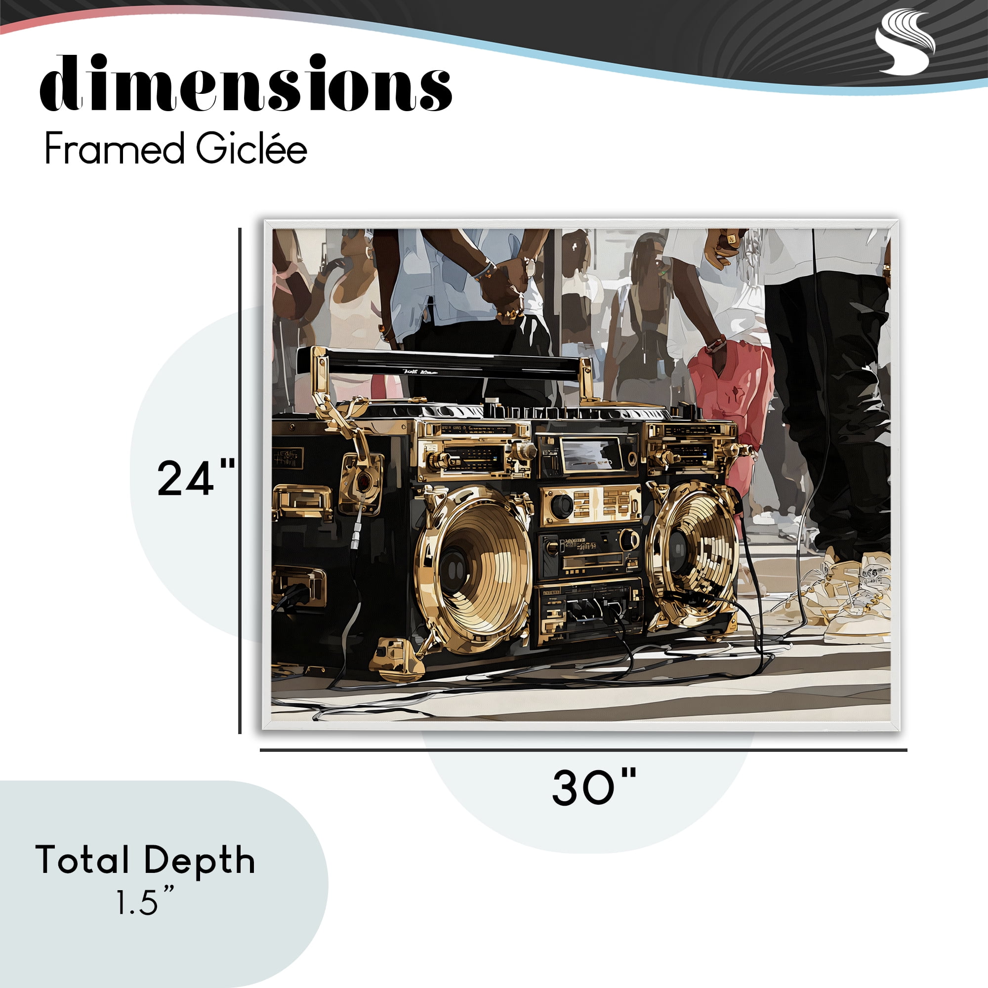 Stupell Industries Golden Stereo Hip Hop Beats White Framed Giclee Art, design by Franklyn Gregory