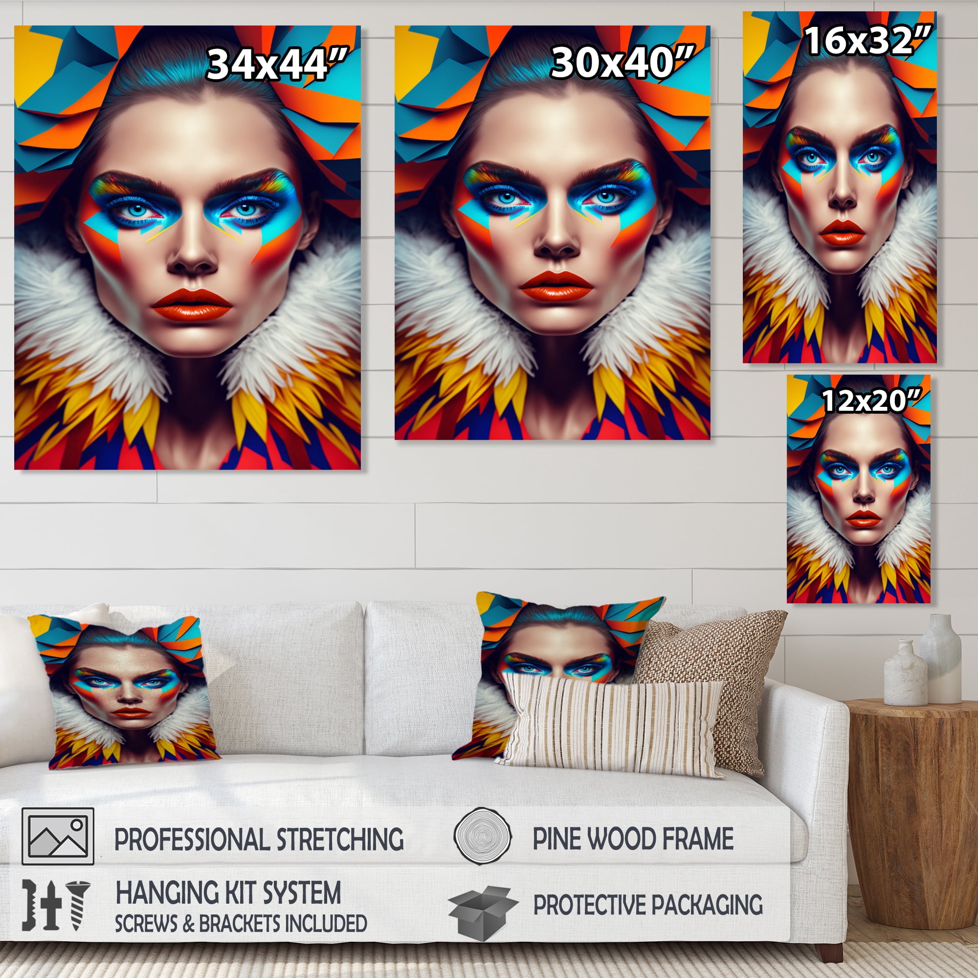 Designart Colorful Sensual Woman In Fur Coat I Canvas Wall Art