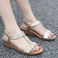 thumbnail image 2 of asddcavvf Ladies Summer Bohemian Style Rhinestone Beach Large Size Slope Heel Sandals, 2 of 9