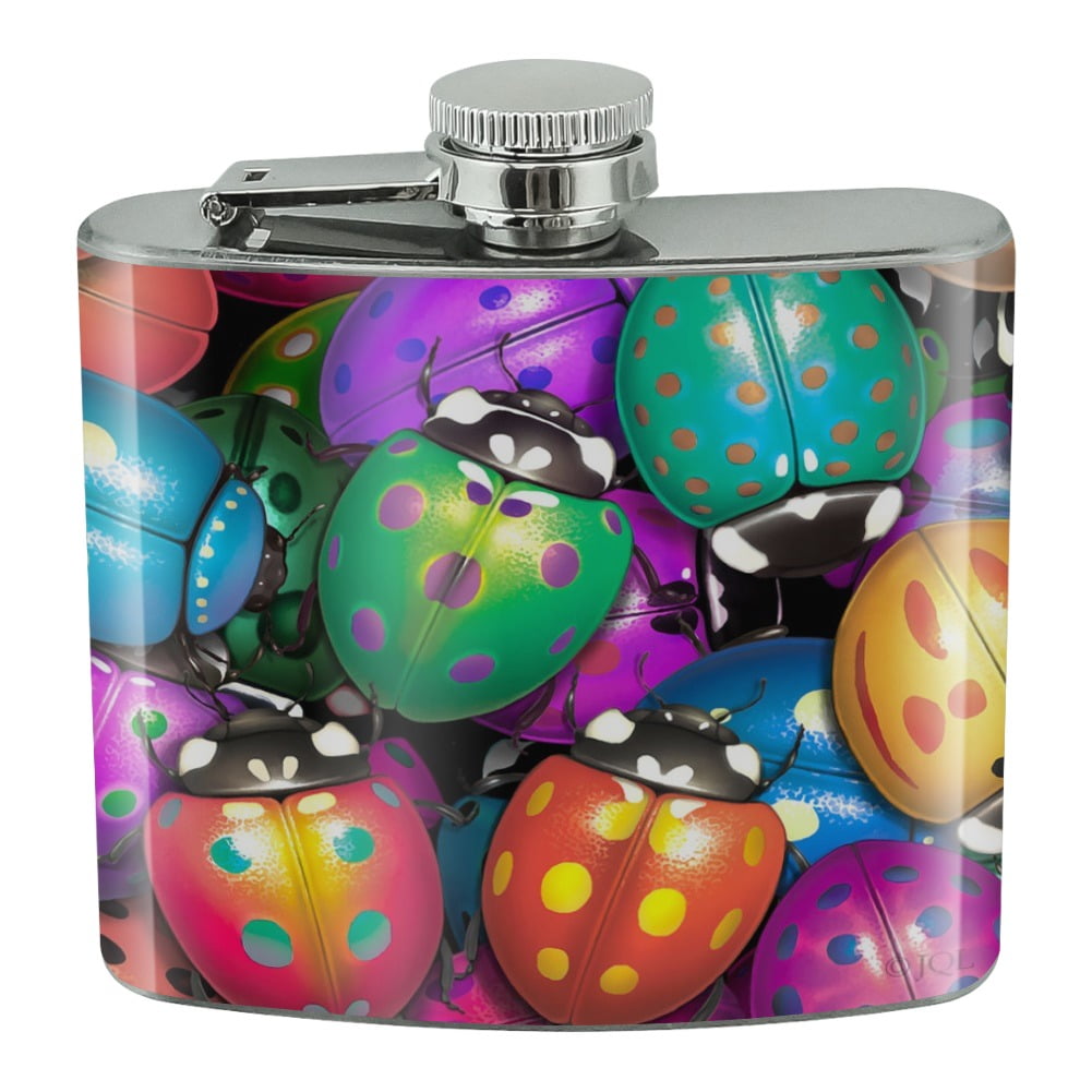 Ladybug Lady Bug Rainbow Stainless Steel 5oz Hip Drink Kidney Flask