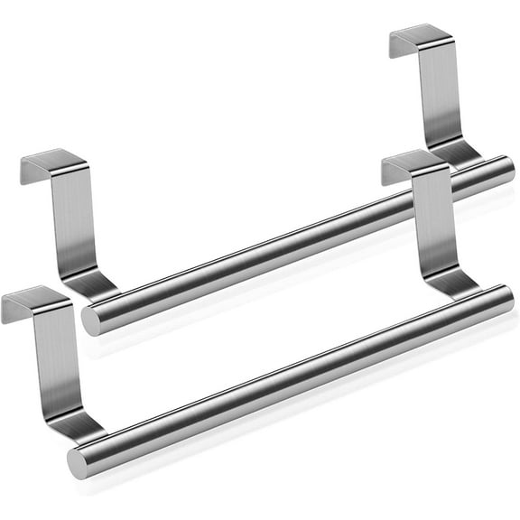 Stainless Steel Over Door Towel Rack Bar Holders for Universal Fit on Over Cabinet Cupboard Doors 2 Pack (Small, 9")