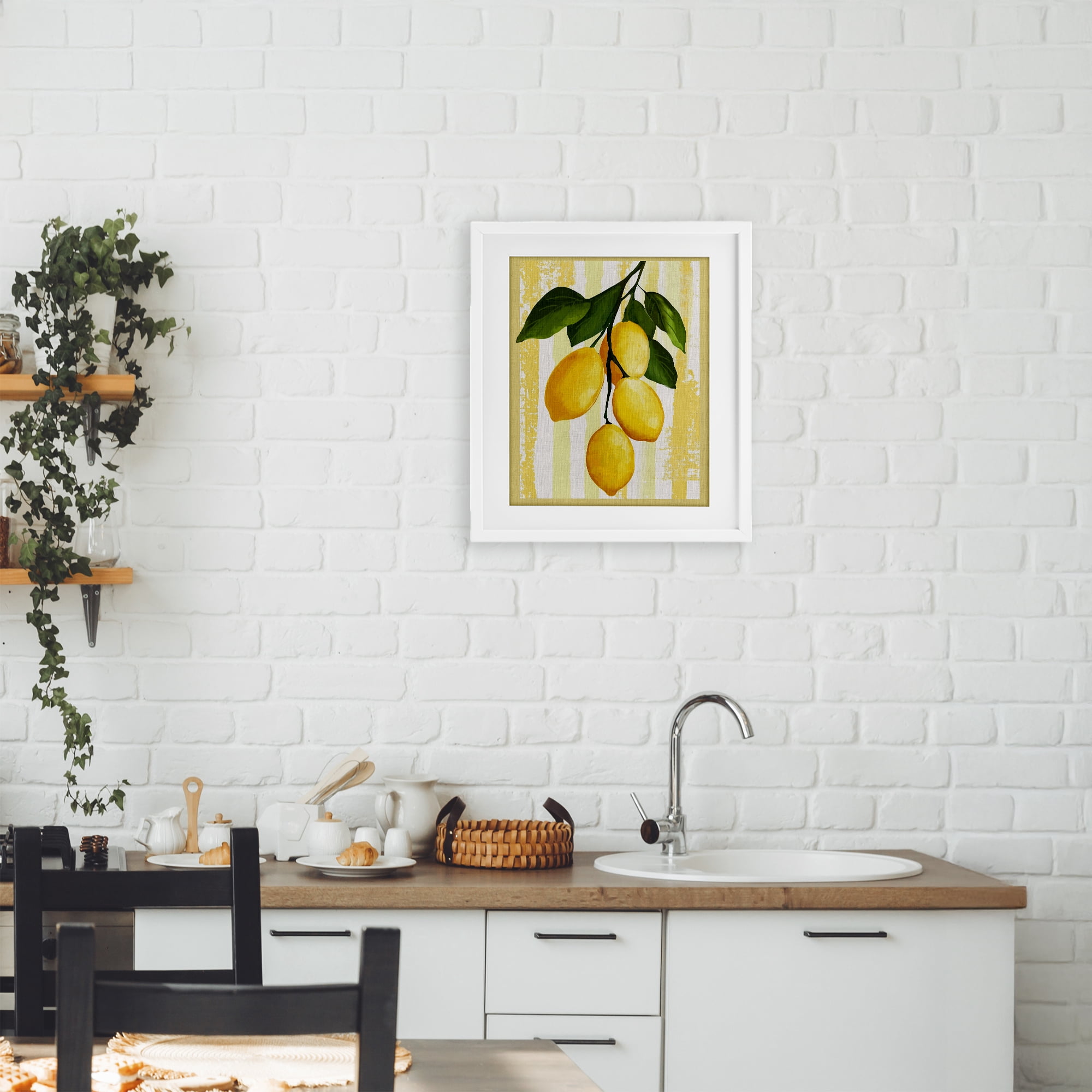 Stupell Industries Lemons on Green Branch White Framed Print Under Glass, design by Yen