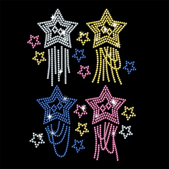Tassels Stars Rhinestone Iron on Transfer 11.7x8.3 Inch Heat Transfer Decal Bling Crystal Decals Clear Rhinestone Template Clothing Repair Applique for T-Shirt Clothing Pants Bags for DIY